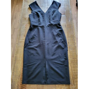 NEXT Size 12 Perfect Black Stretch Sheath Dress Sleevless Knee Length Career